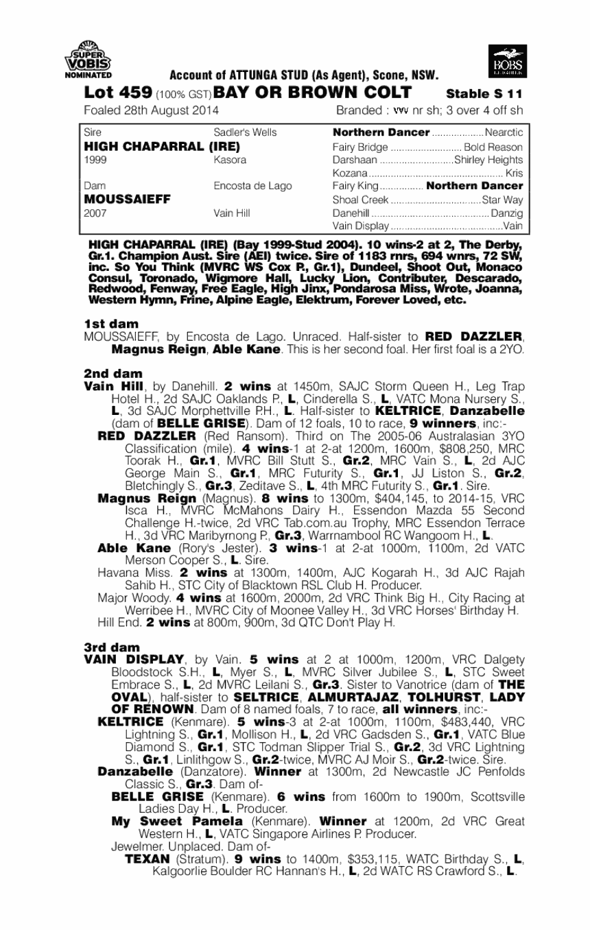 High Chaparral (IRE) / Moussaieff (AUS) - pedigree