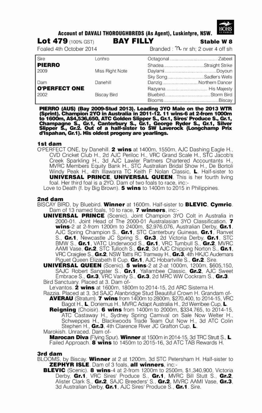 Pierro (AUS) / O'perfect One (AUS) - pedigree