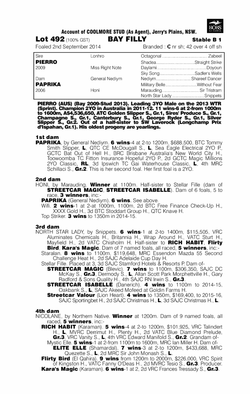 Pierro (AUS) / Paprika (AUS) - pedigree