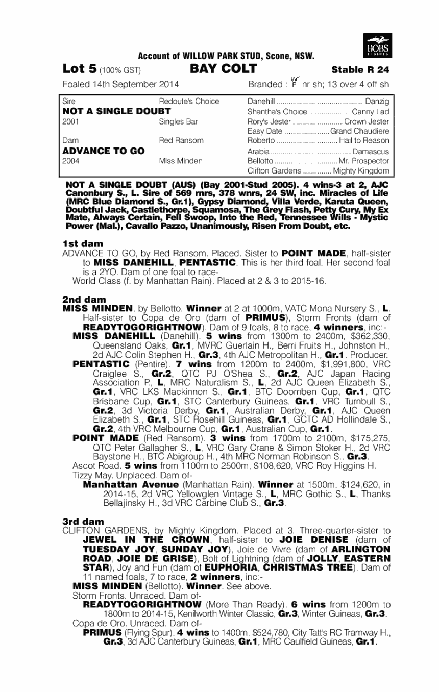 Not A Single Doubt (AUS) / Advance to Go (AUS) - pedigree