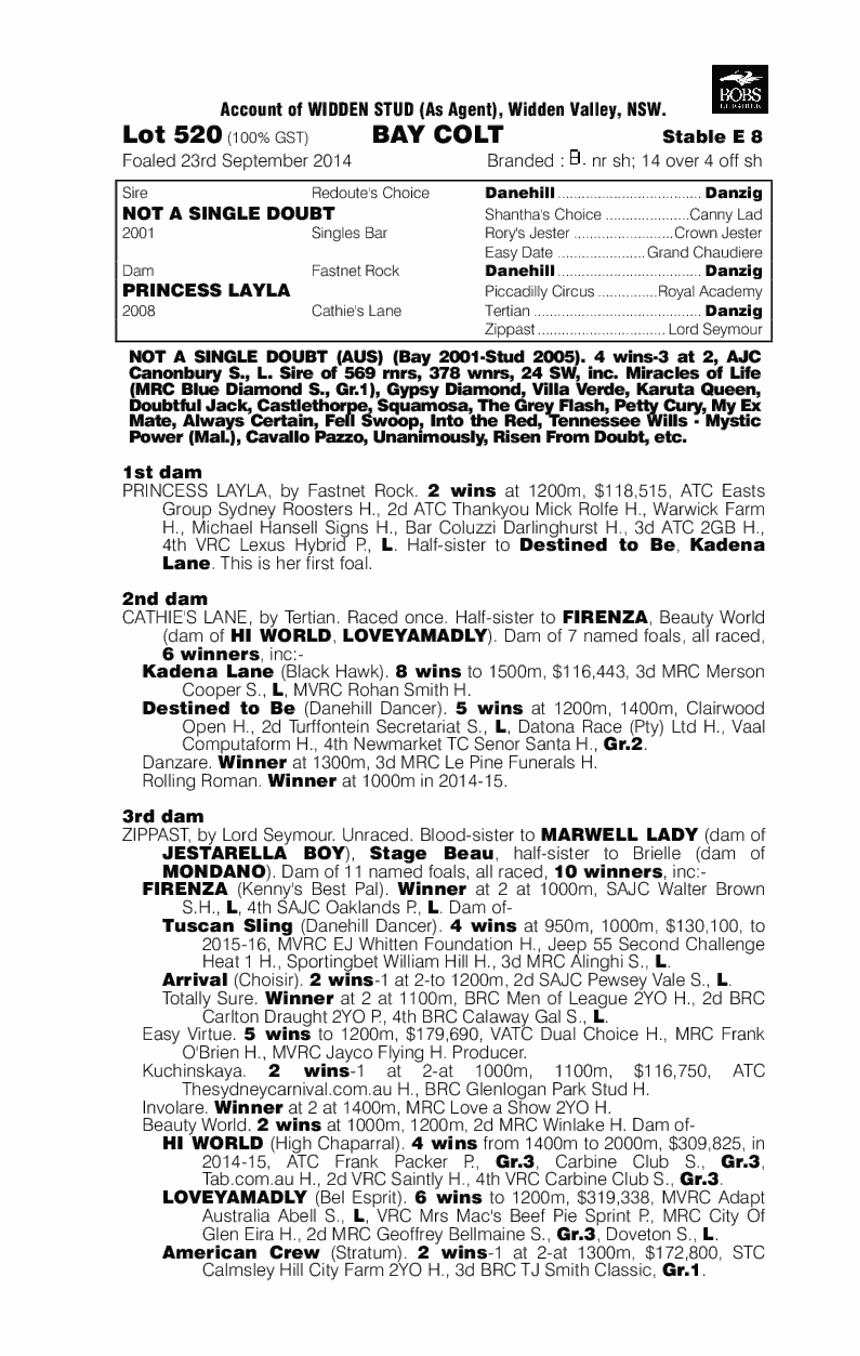 Not A Single Doubt (AUS) / Princess Layla (AUS) - pedigree