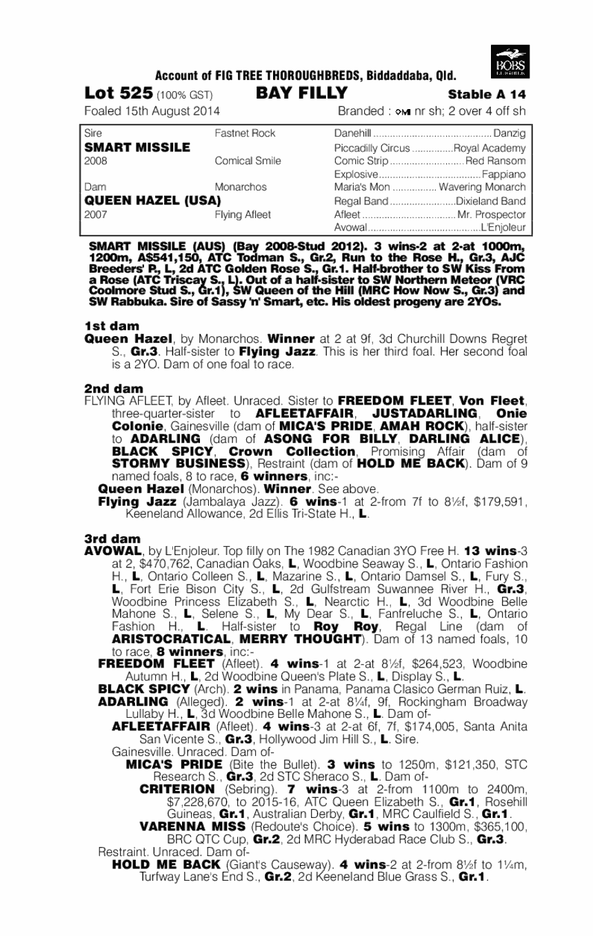 Smart Missile (AUS) / Queen Hazel (USA) - pedigree