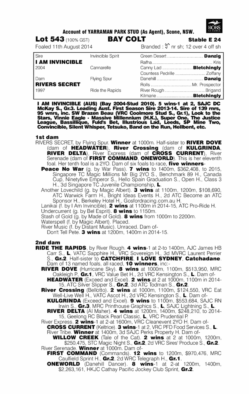 I Am Invincible (AUS) / Rivers Secret (AUS) - pedigree
