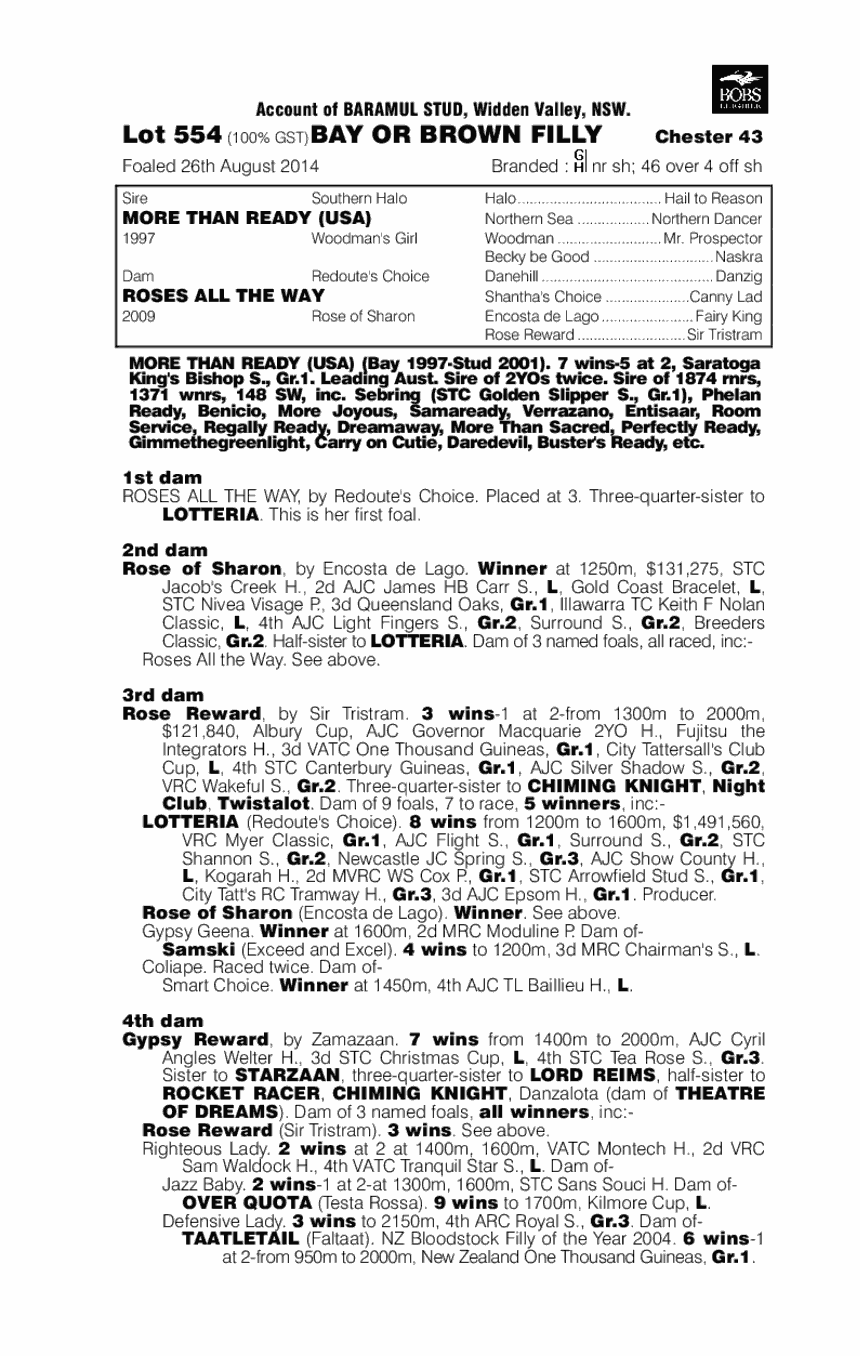 More Than Ready (USA) / Roses All The Way (AUS) - pedigree