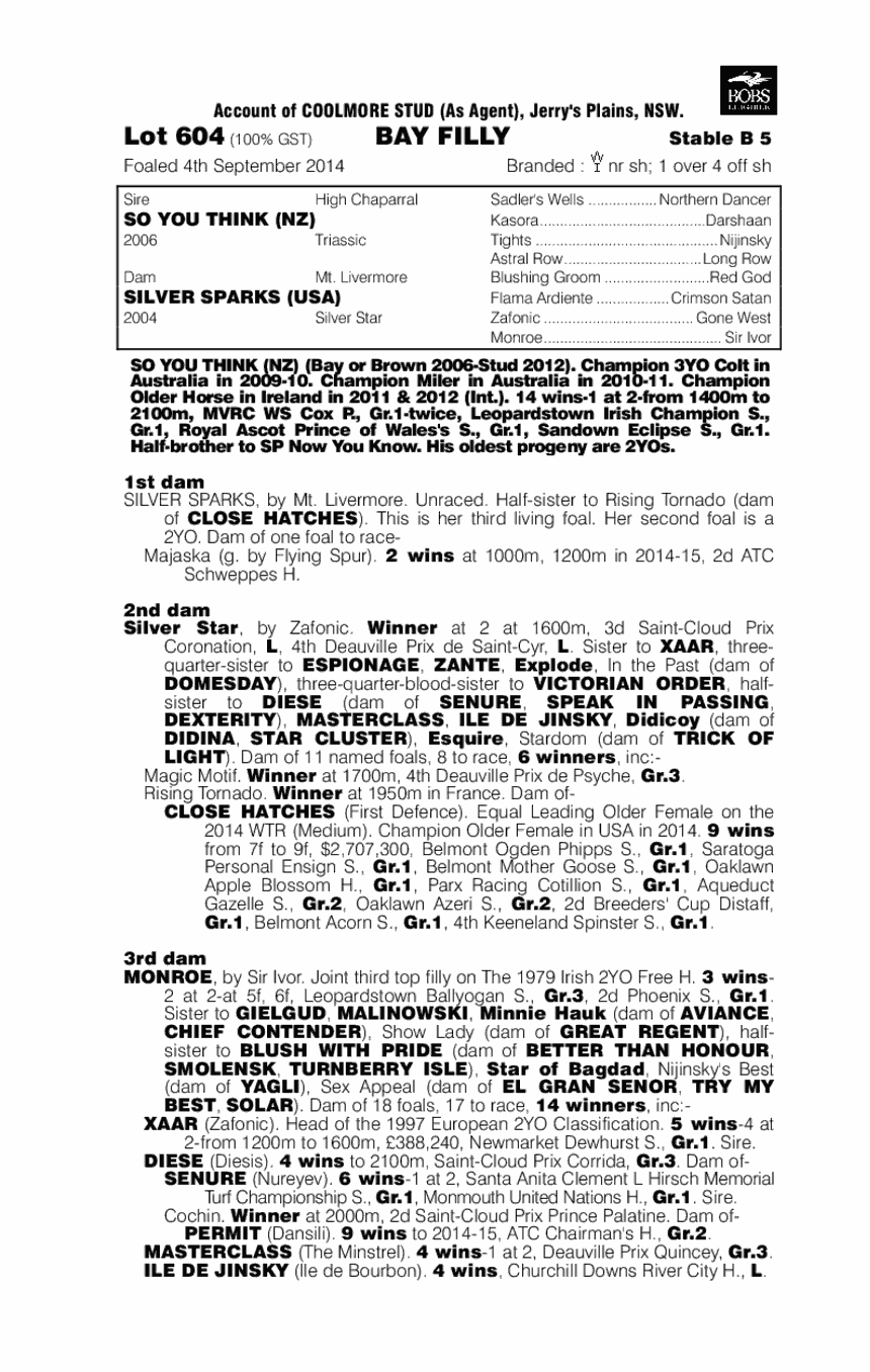 So You Think (NZ) / Silver Sparks (USA) - pedigree