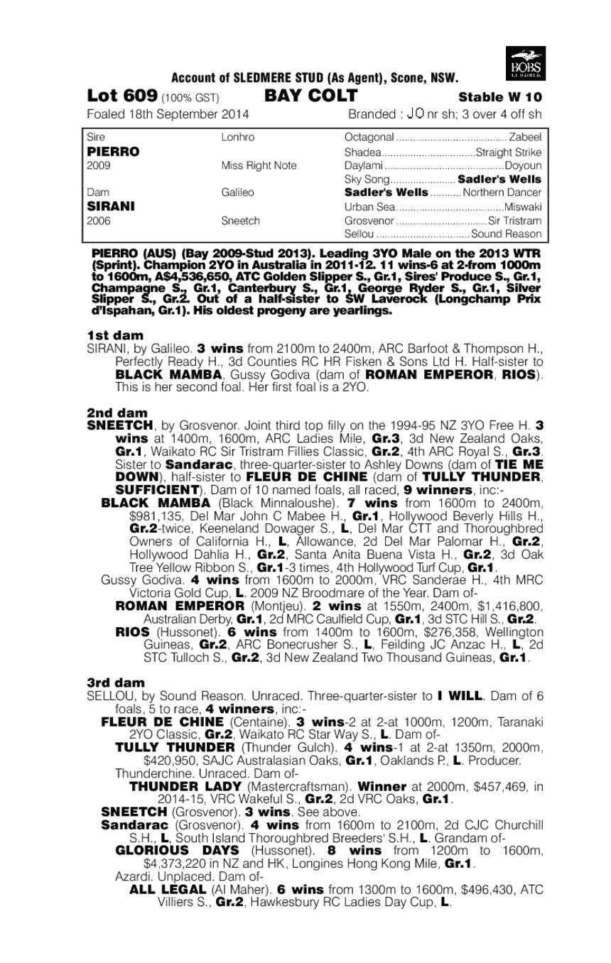 Pierro (AUS) / Sirani (AUS) - pedigree