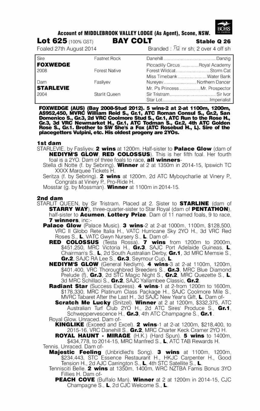Foxwedge (AUS) / Starlevie (AUS) - pedigree
