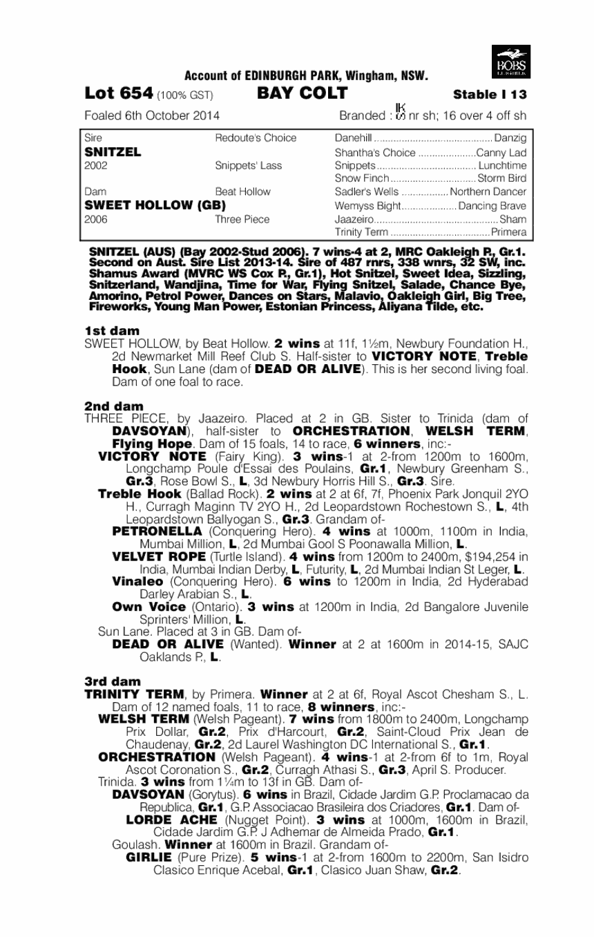 Snitzel (AUS) / Sweet Hollow (GB) - pedigree