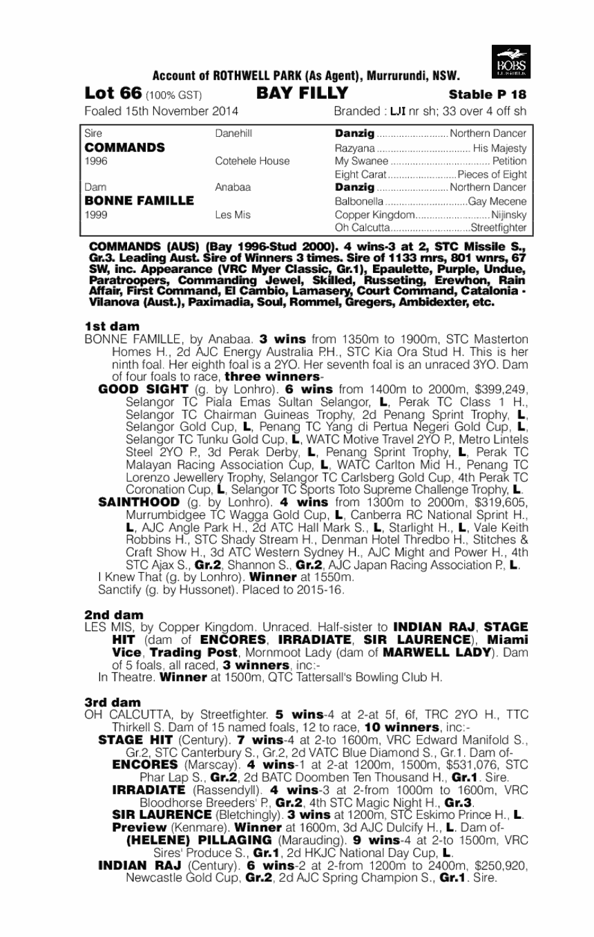 Commands (AUS) / Bonne Famille (AUS) - pedigree
