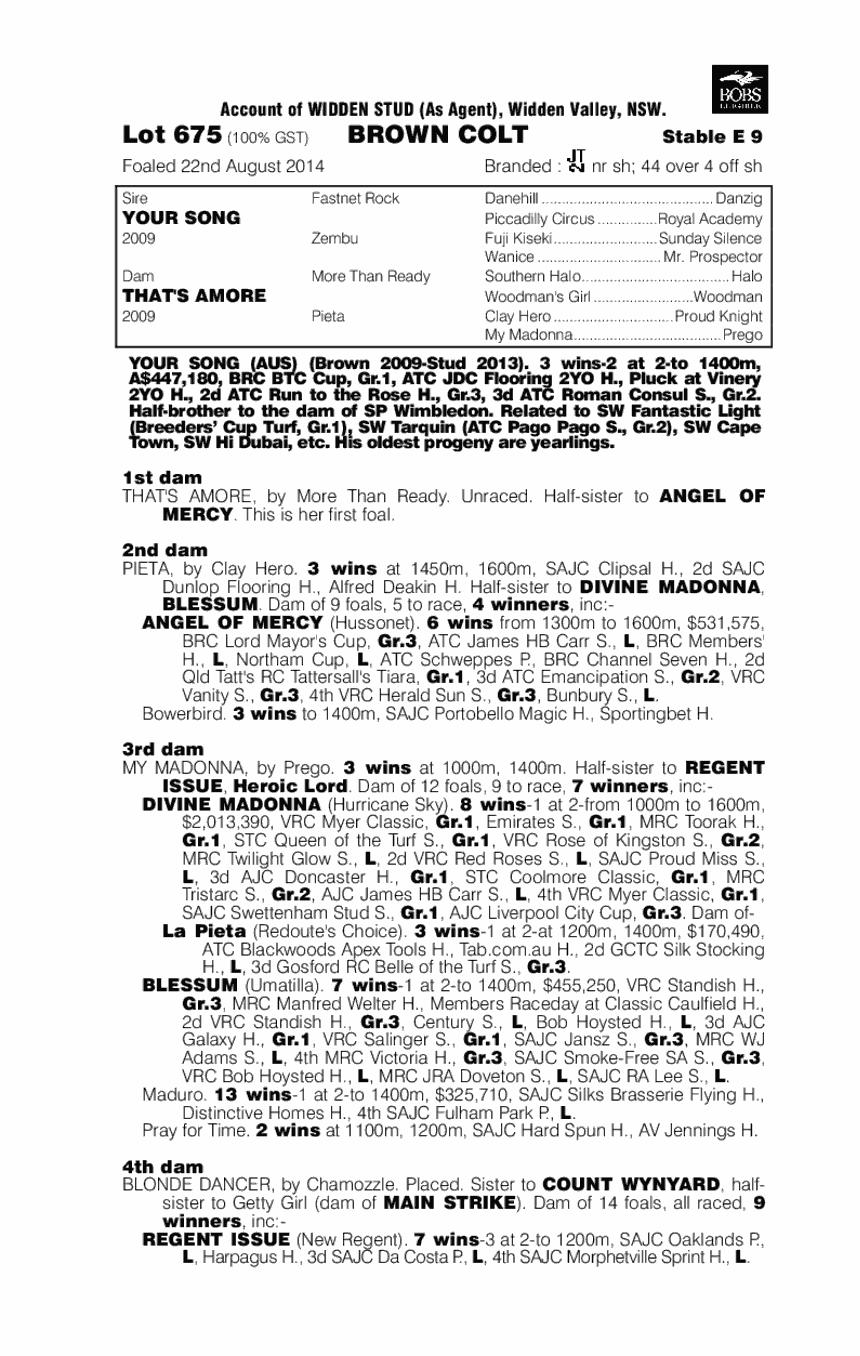 Your Song (AUS) / That's Amore (AUS) - pedigree