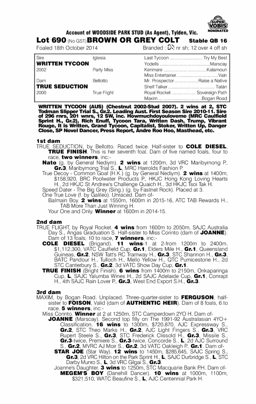 Written Tycoon (AUS) / True Seduction (AUS) - pedigree