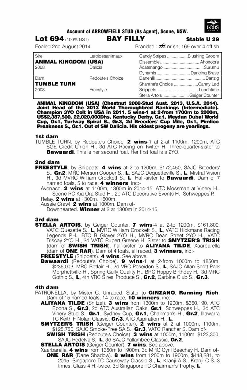 Animal Kingdom (USA) / Tumble Turn (AUS) - pedigree