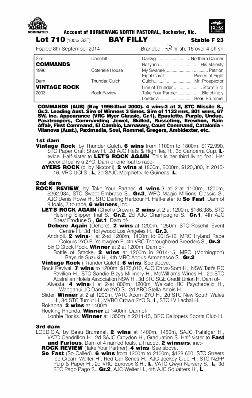 Commands (AUS) / Vintage Rock (AUS) - pedigree