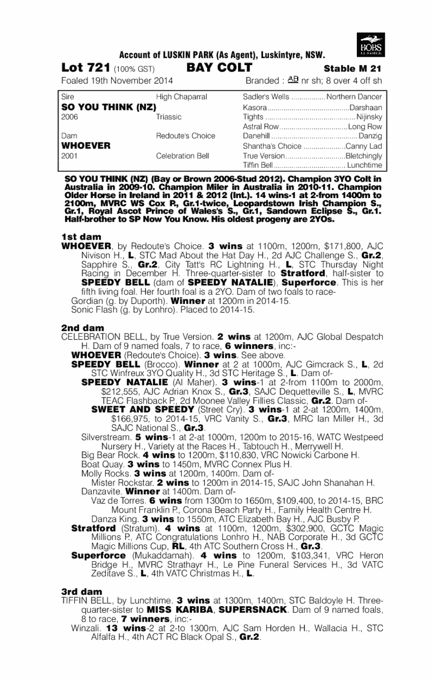 So You Think (NZ) / Whoever (AUS) - pedigree