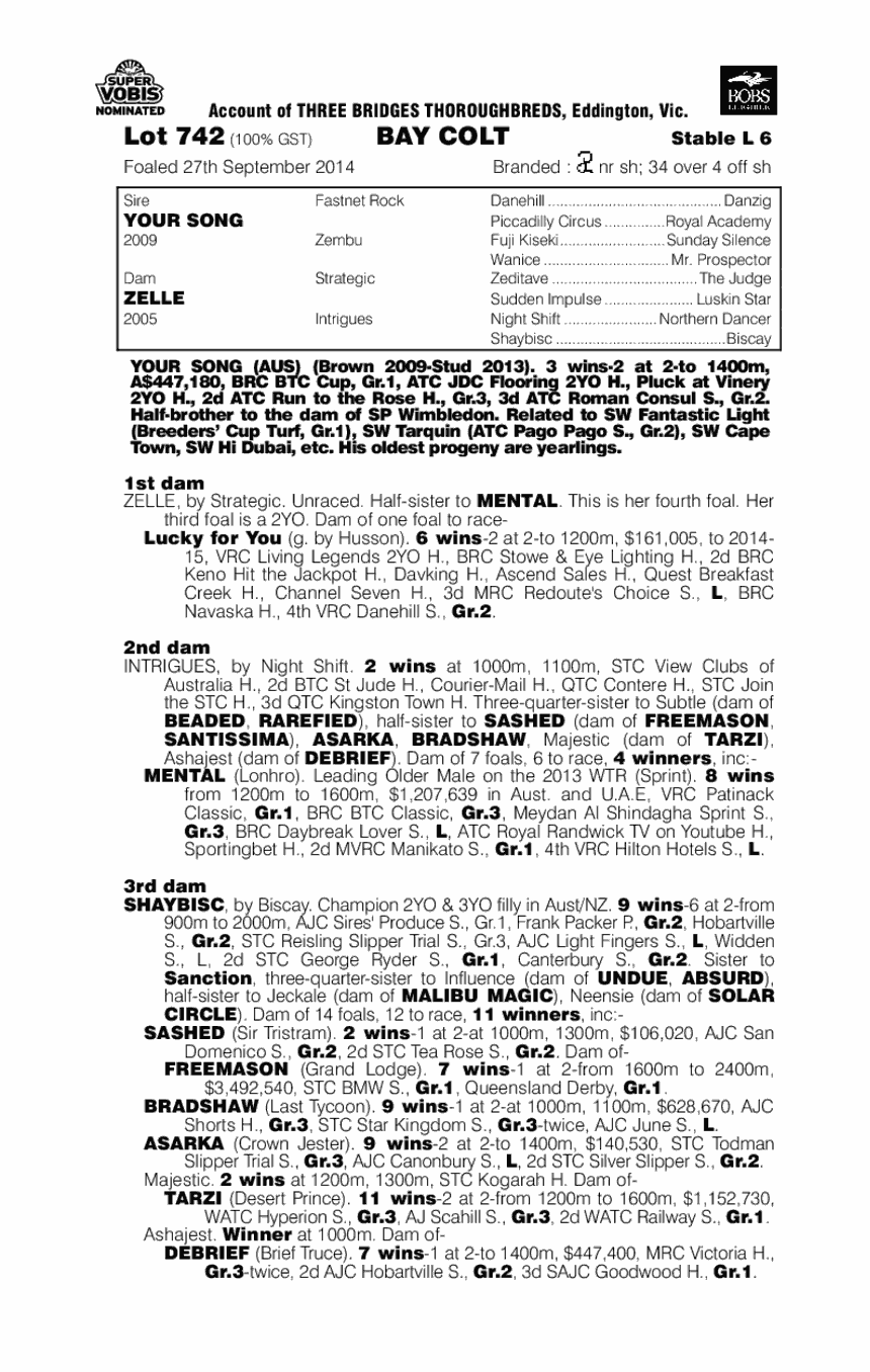 Your Song (AUS) / Zelle (AUS) - pedigree