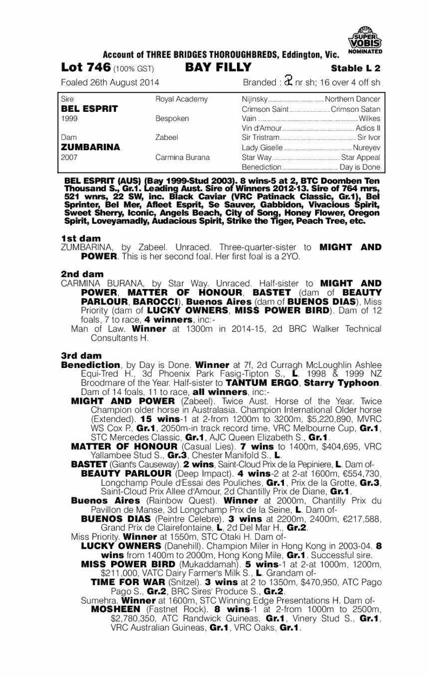 Bel Esprit (AUS) / Zumbarina (AUS) - pedigree