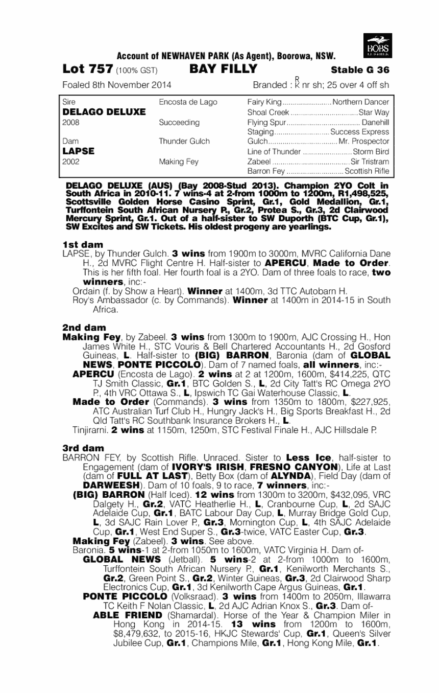 Delago Deluxe (AUS) / Lapse (AUS) - pedigree