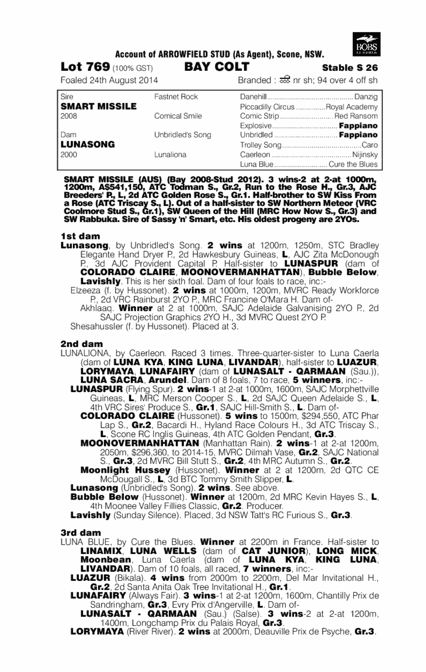 Smart Missile (AUS) / Lunasong (AUS) - pedigree