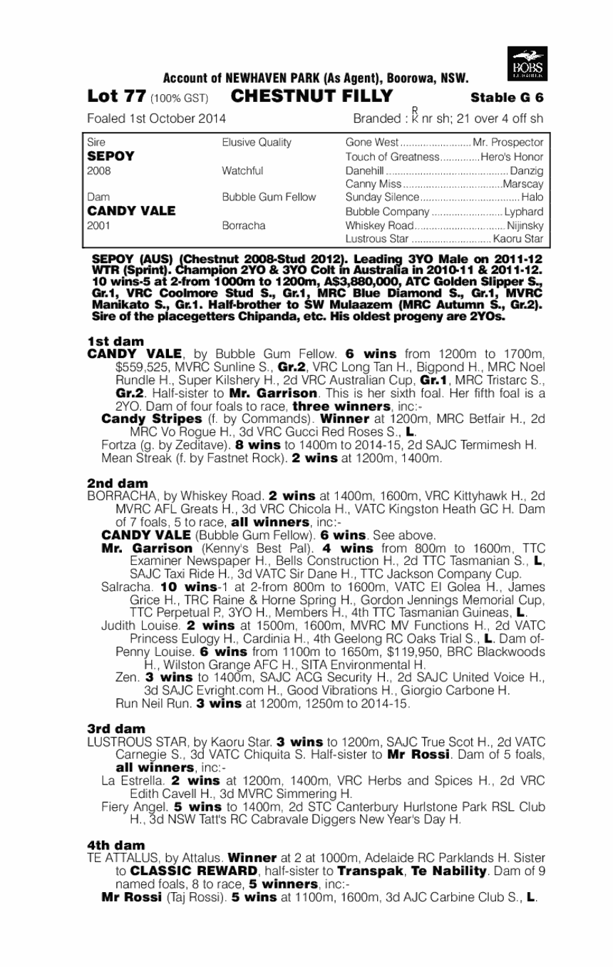Sepoy (AUS) / Candy Vale (AUS) - pedigree