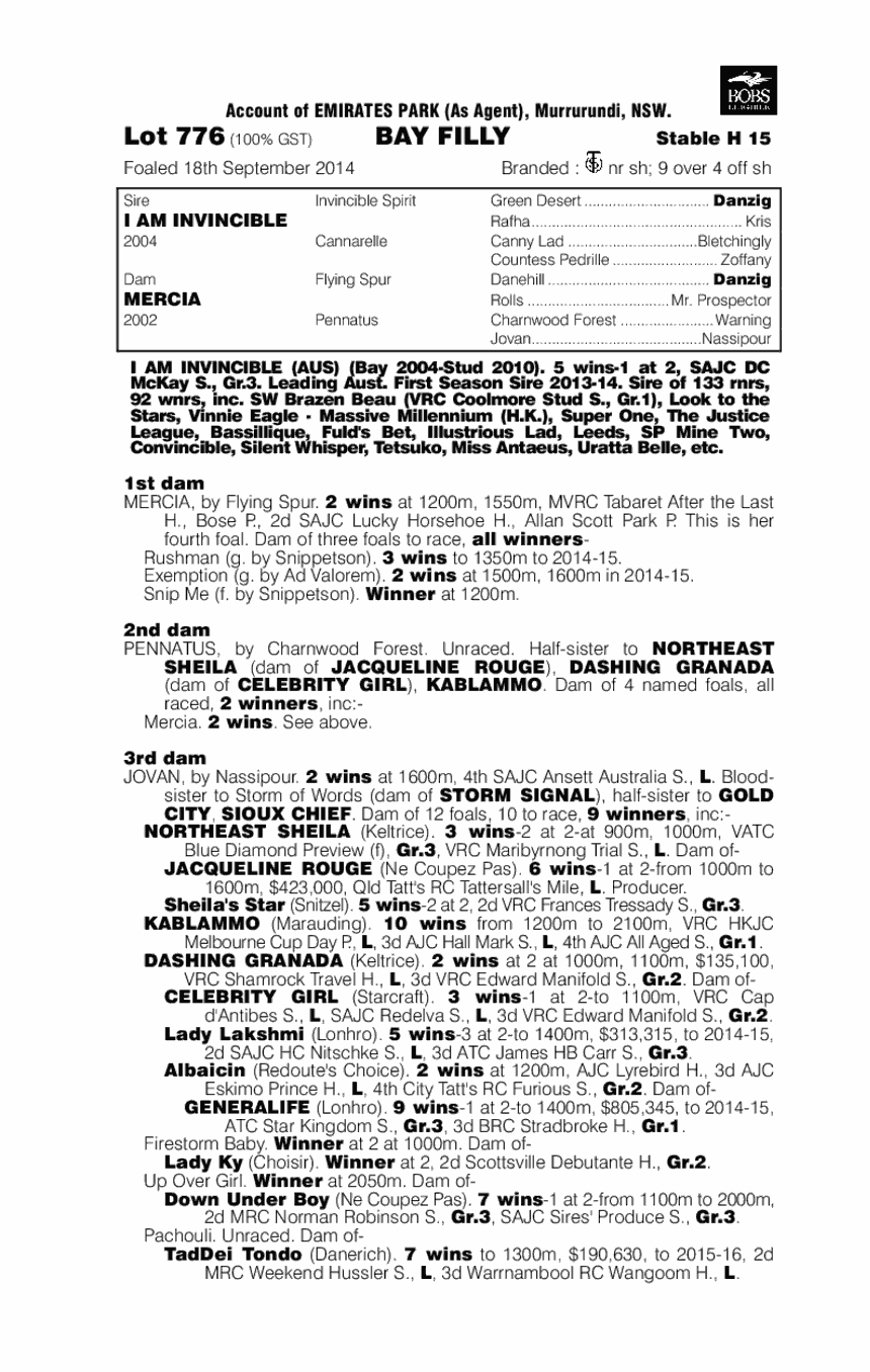 I Am Invincible (AUS) / Mercia (AUS) - pedigree