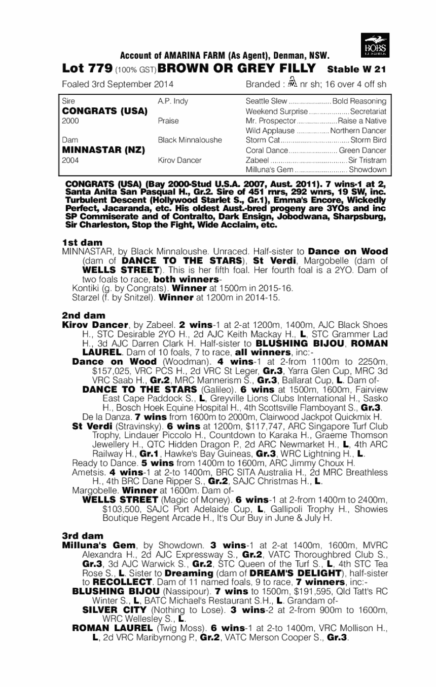 Congrats (USA) / Minnastar (NZ) - pedigree