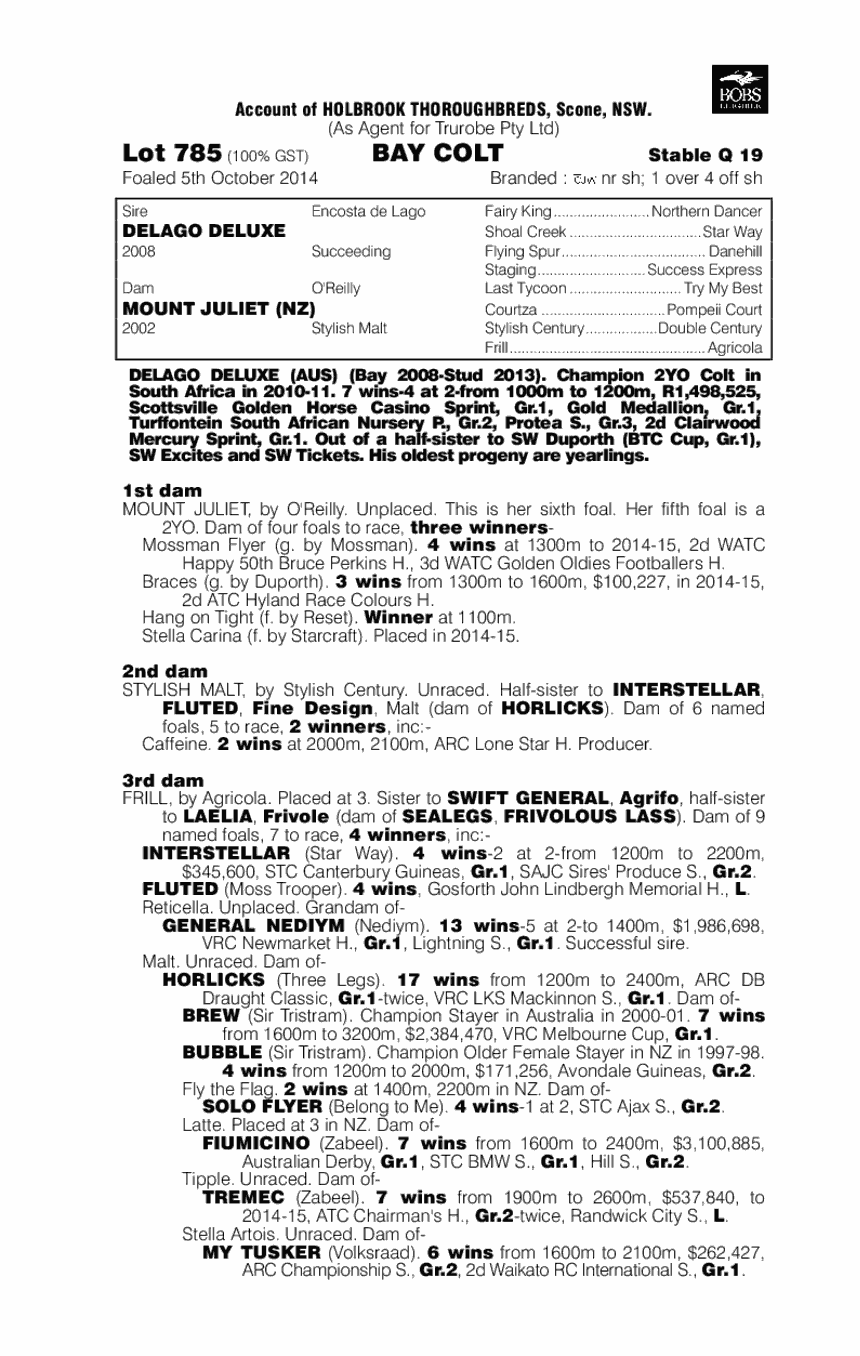 Delago Deluxe (AUS) / Mount Juliet (NZ) - pedigree