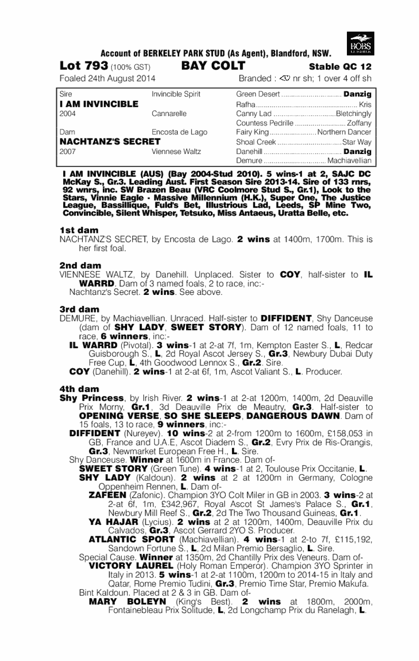 I Am Invincible (AUS) / Nachtanz's Secret (AUS) - pedigree