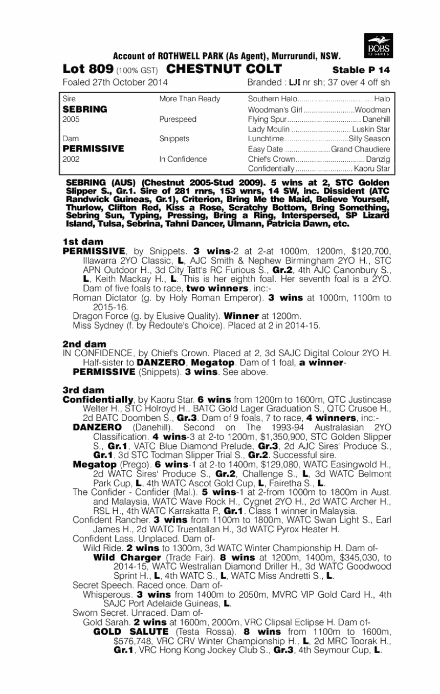 Sebring (AUS) / Permissive (AUS) - pedigree