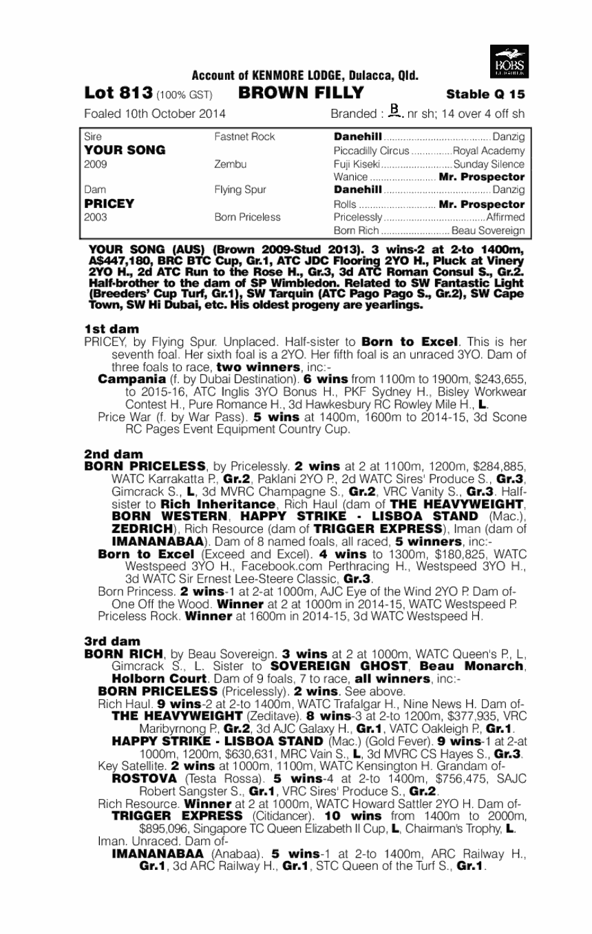 Your Song (AUS) / Pricey (AUS) - pedigree