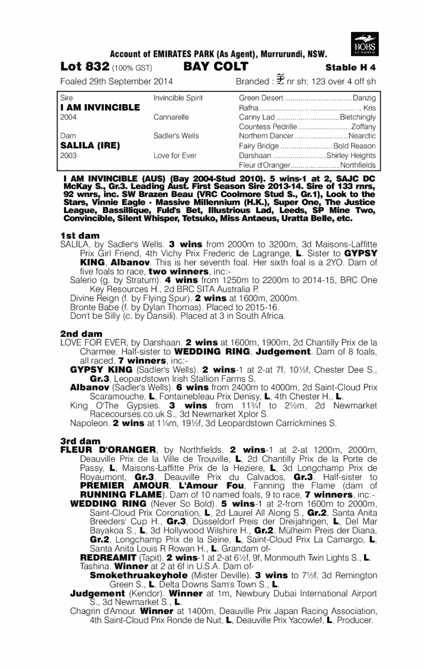 I Am Invincible (AUS) / Salila (IRE) - pedigree