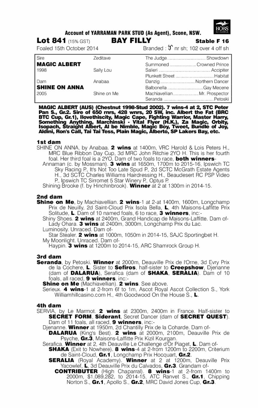 Magic Albert (AUS) / Shine on Anna (AUS) - pedigree