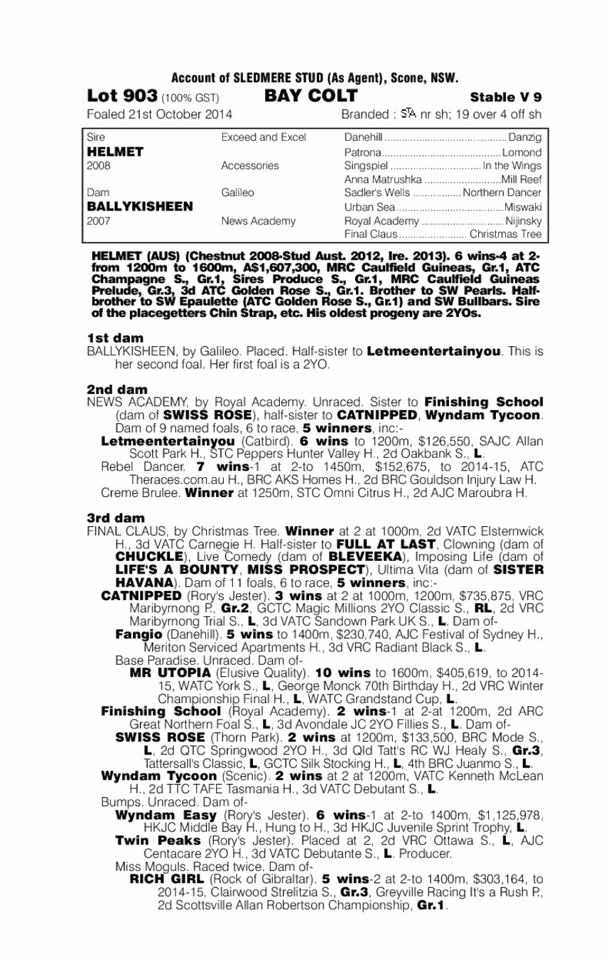 Helmet (AUS) / Ballykisheen (AUS) - pedigree