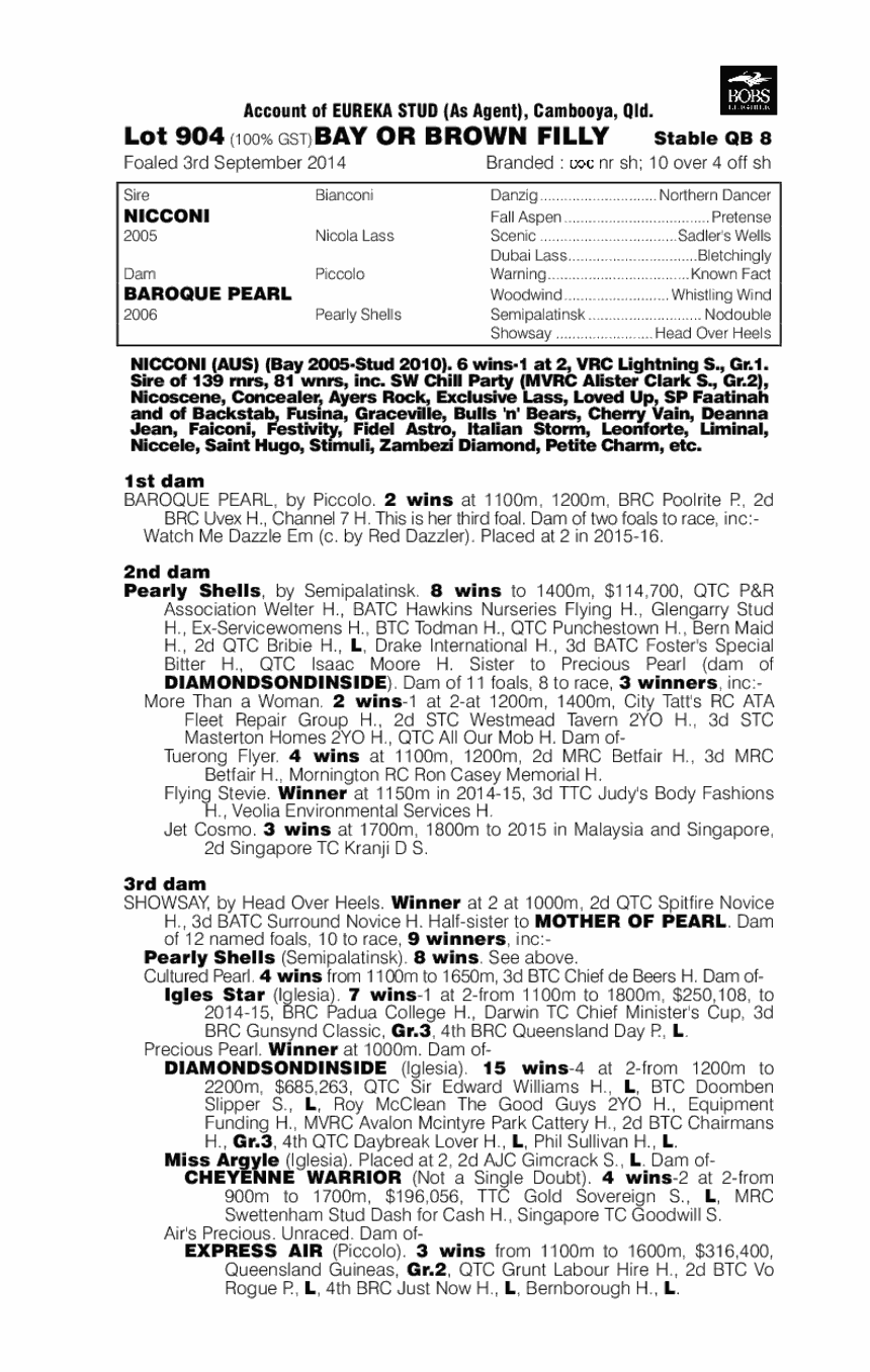 Nicconi (AUS) / Baroque Pearl (AUS) - pedigree