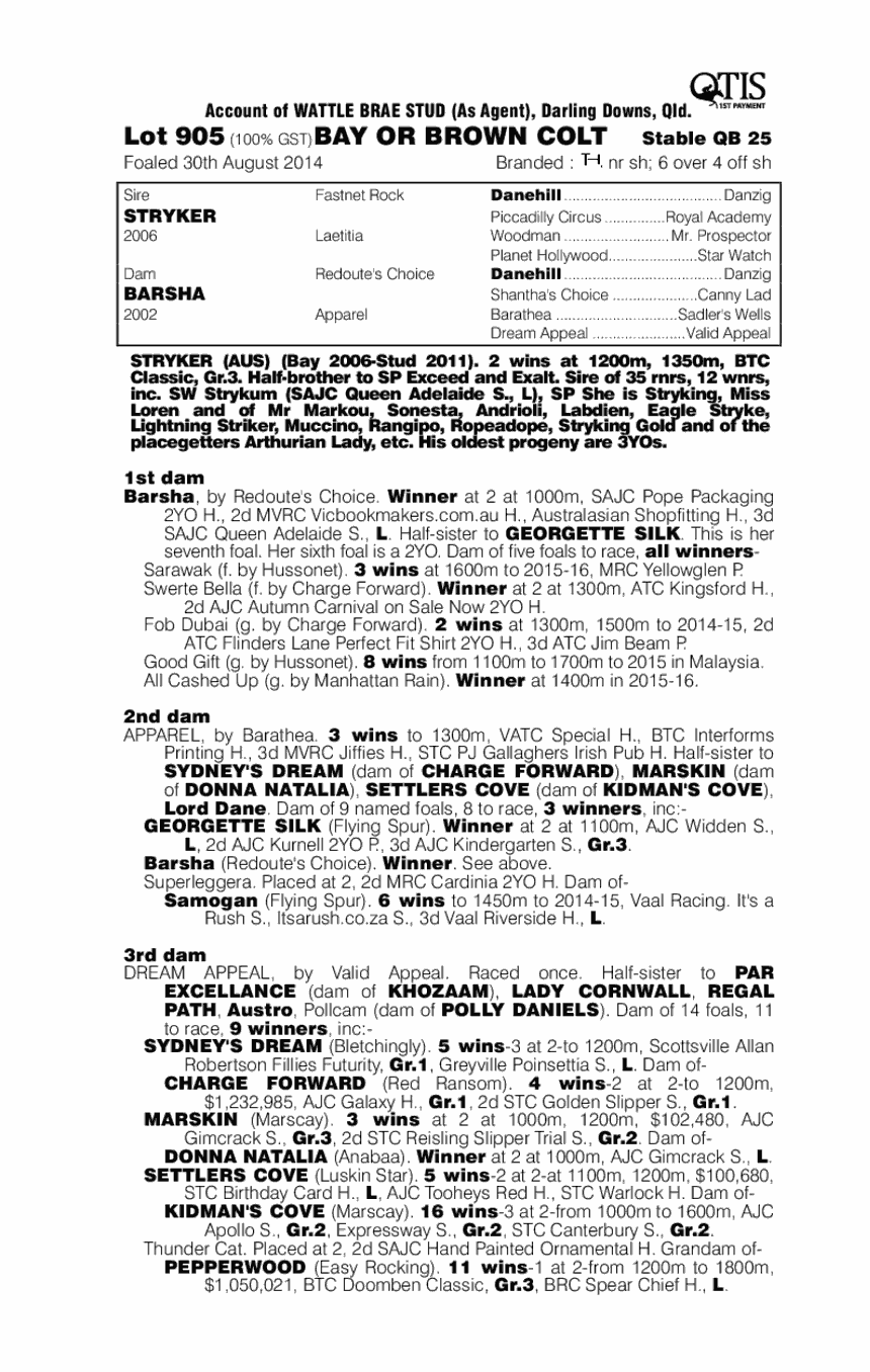 Stryker (AUS) / Barsha (AUS) - pedigree