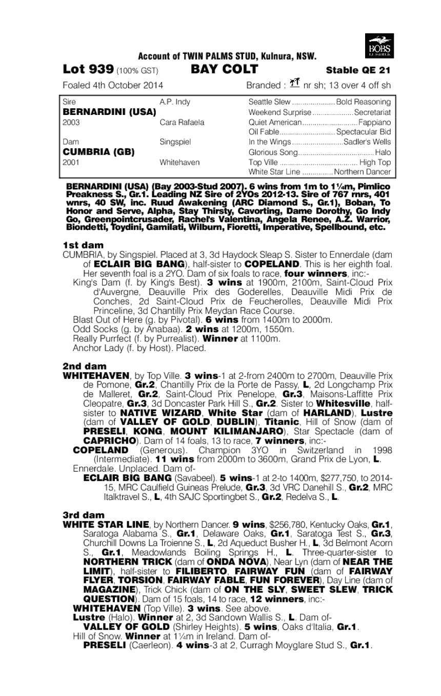 Bernardini (USA) / Cumbria (GB) - pedigree
