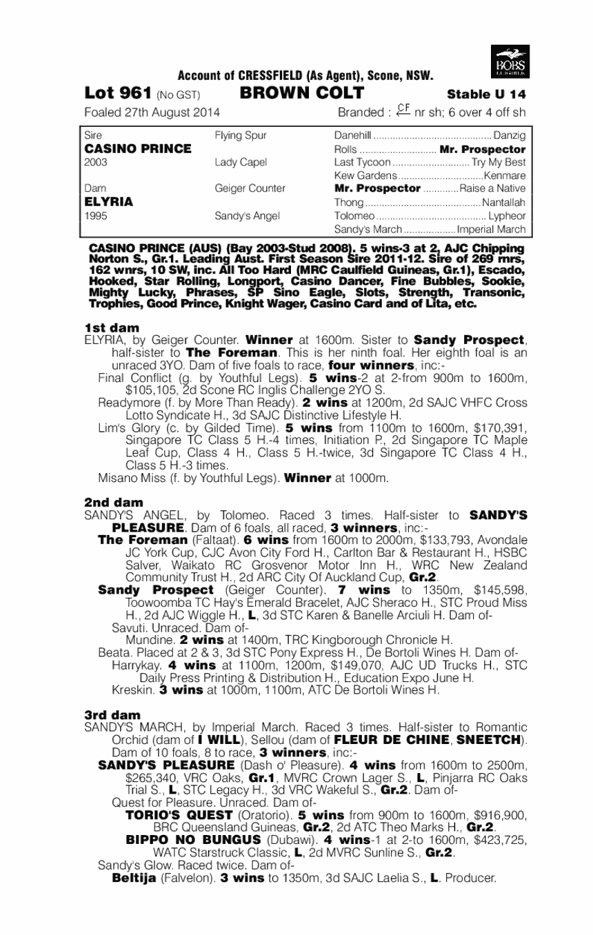 Casino Prince (AUS) / Elyria (AUS) - pedigree