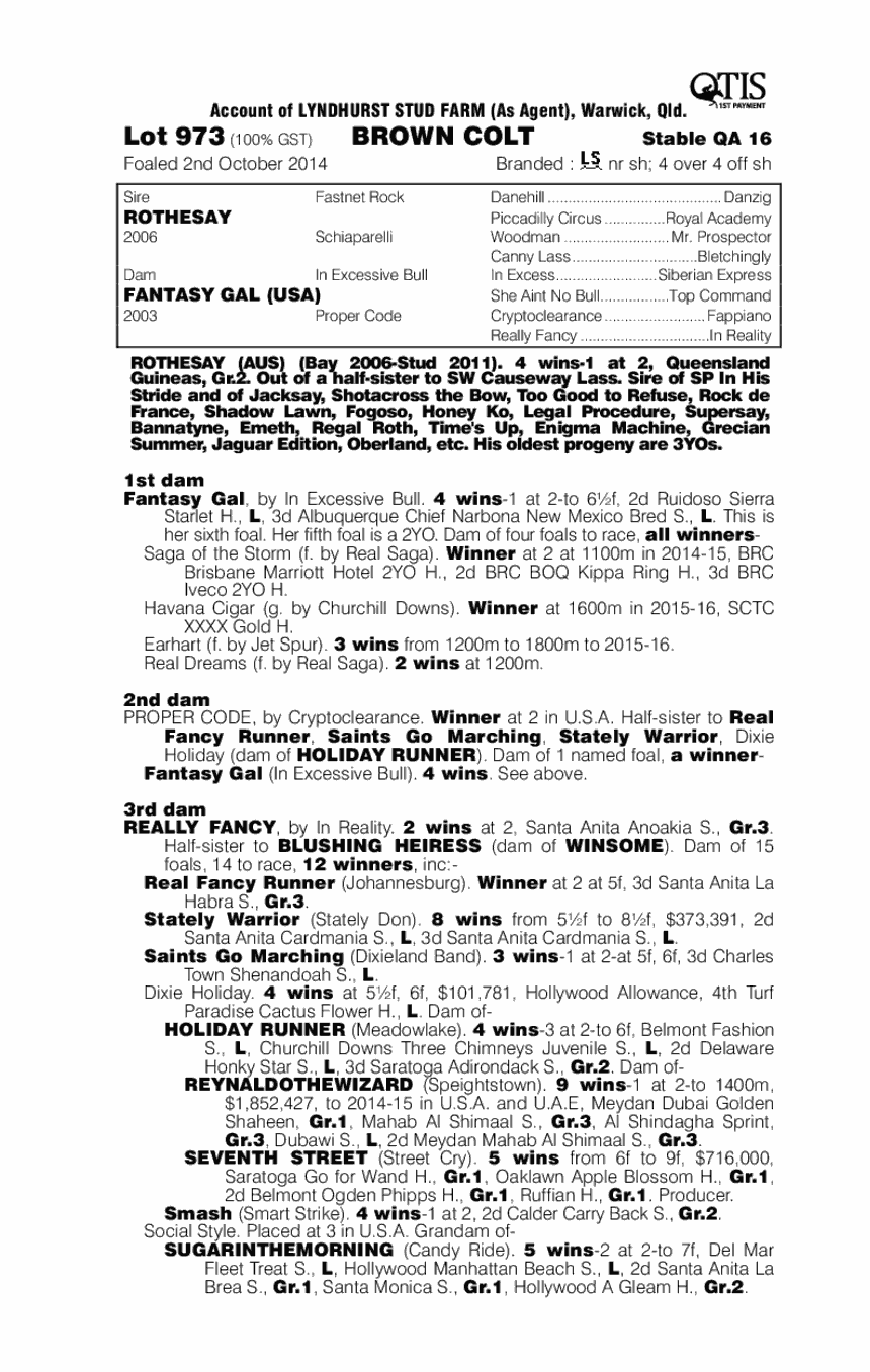 Rothesay (AUS) / Fantasy Gal (USA) - pedigree