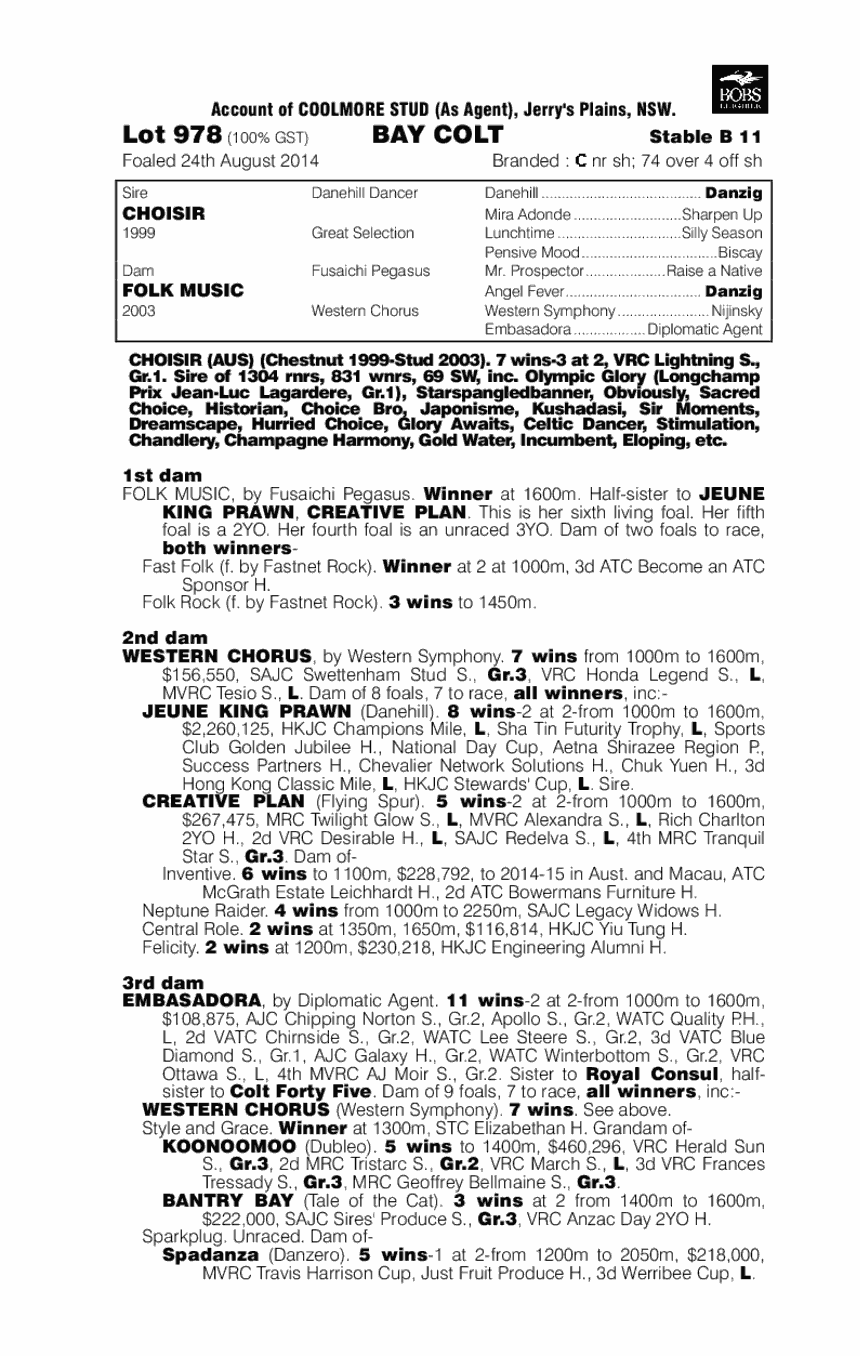 Choisir (AUS) / Folk Music (AUS) - pedigree