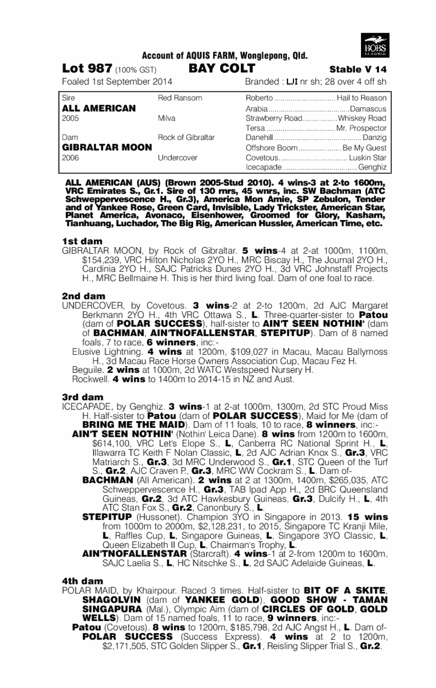 All American (AUS) / Gibraltar Moon (AUS) - pedigree