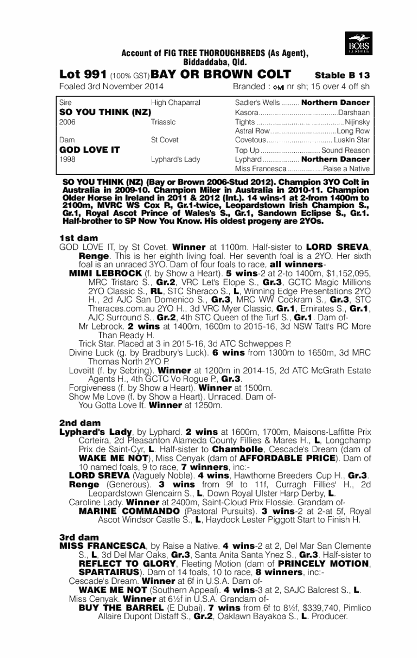 So You Think (NZ) / God Love It (AUS) - pedigree