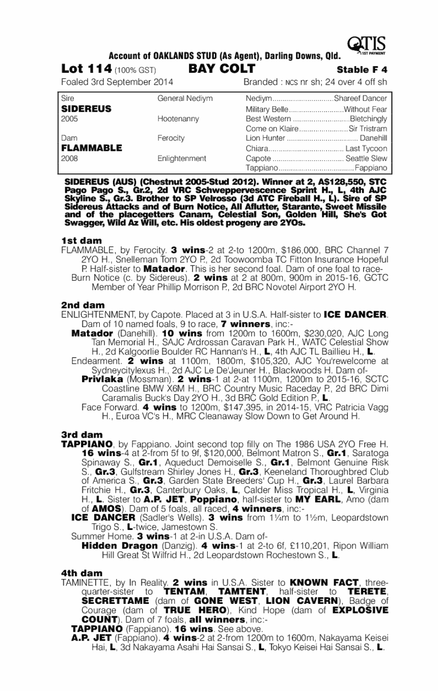 Sidereus (AUS) / Flammable (AUS) - pedigree
