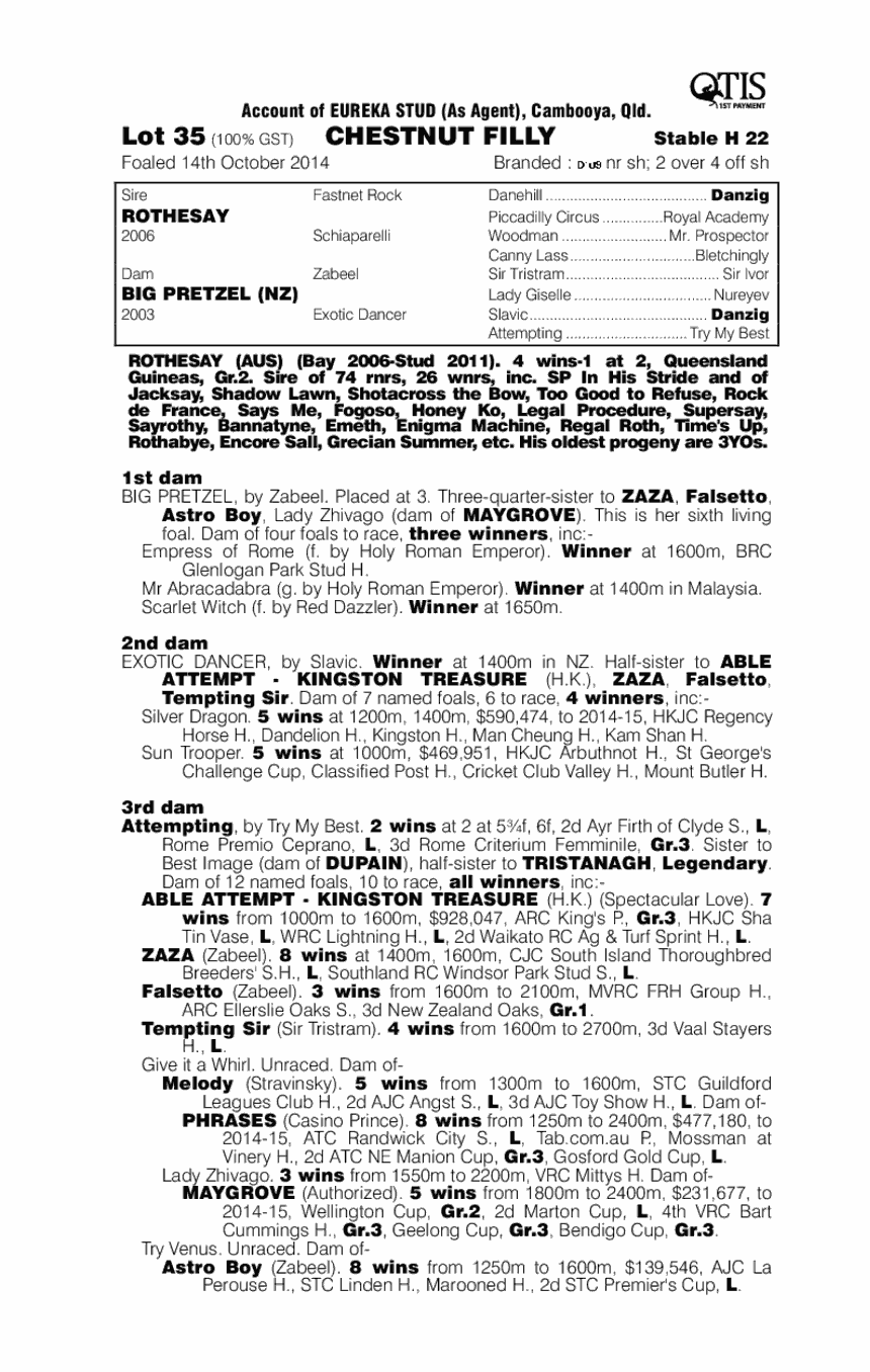 Rothesay (AUS) / Big Pretzel (NZ) - pedigree